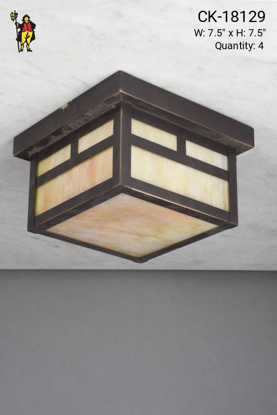 Bronze & Glass Square Box Flush Mount