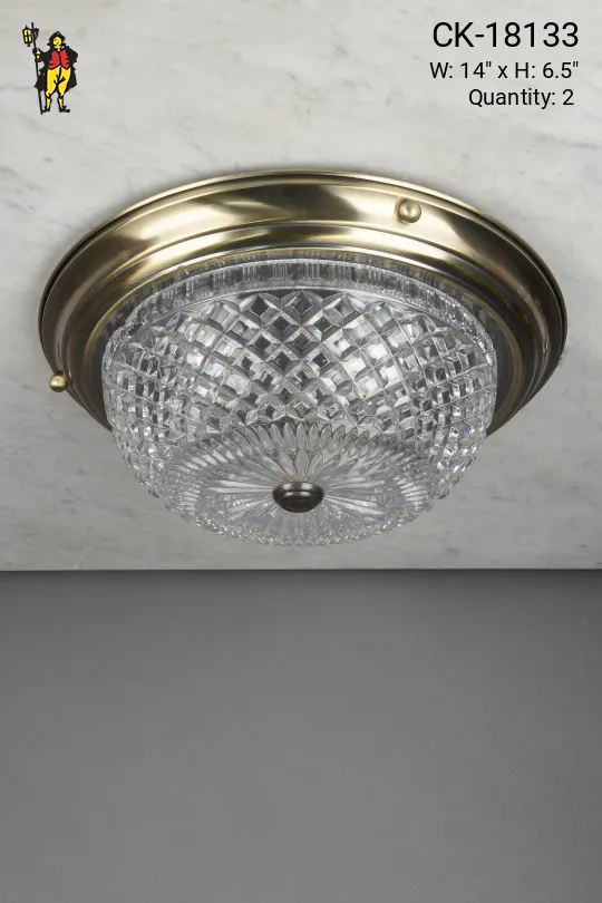 Antique Brass & Crystal Ornate Flush Mount
