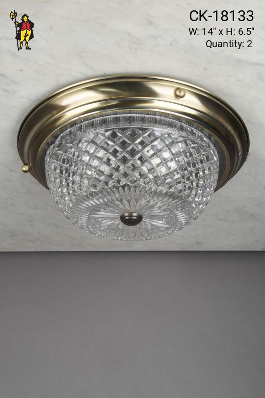 Antique Brass & Crystal Ornate Flush Mount