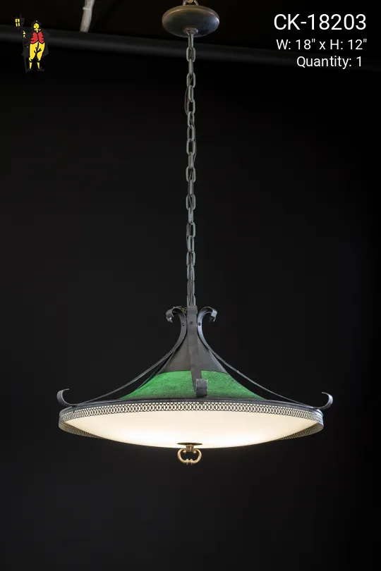 Wrought Iron & Green Glass Pendant