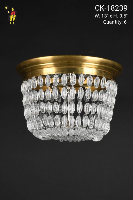 Polished Brass & Crystal Basket Flush Mount