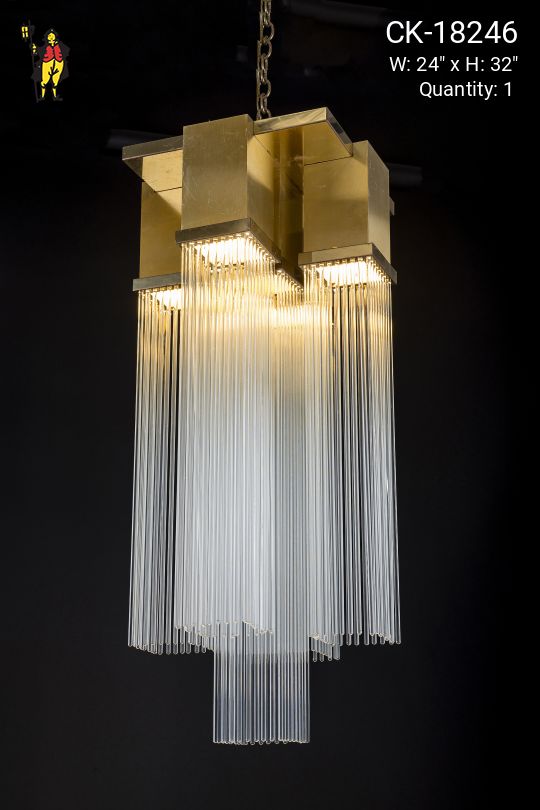 Mid-Century Brass & Glass Rod Chandelier