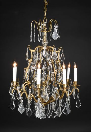 Brass & Crystal Eight Candle Chandelier