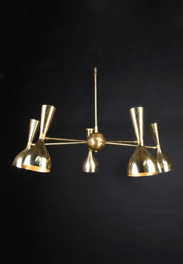 Polished Brass Ten Up-Down Mid Century Modern Chandelier