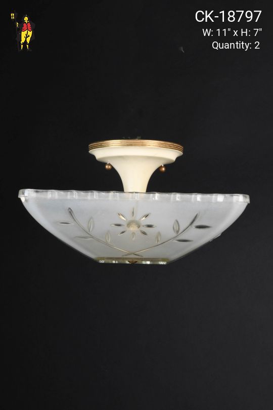 Square Floral Glass Semi Flush Mounted Hanging Fixture