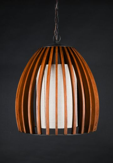 Wooden & Fabric Shaded Mid Century Modern Hanging Pendant