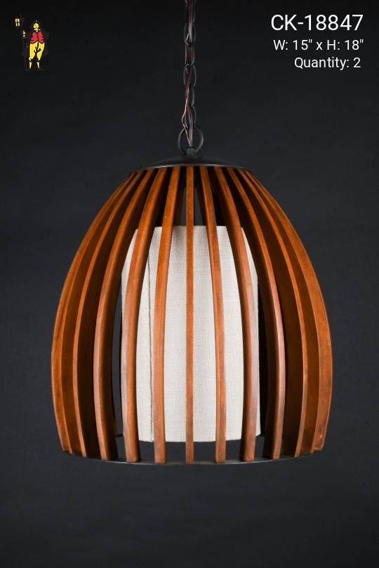 Wooden & Fabric Shaded Mid Century Modern Hanging Pendant