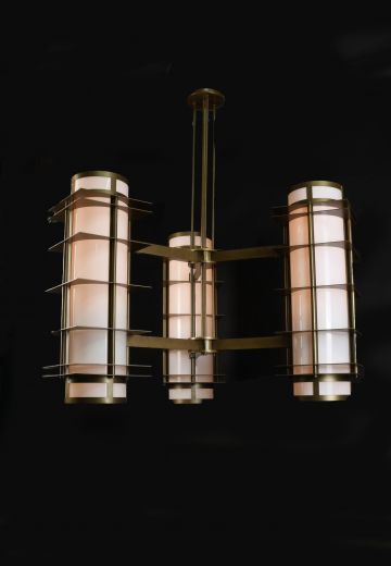 Large Brass & Glass Art Deco Chandelier (L)