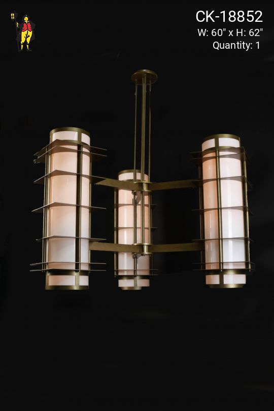 Large Brass & Glass Art Deco Chandelier (L)