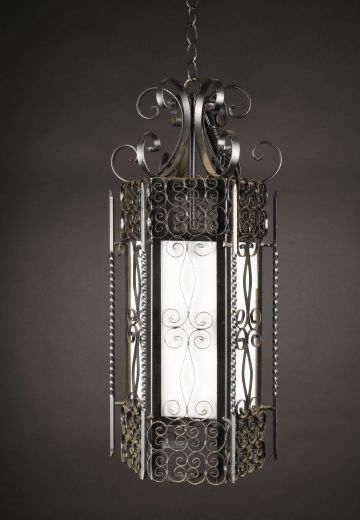 Gothic Iron Hanging Lantern w/White Glass
