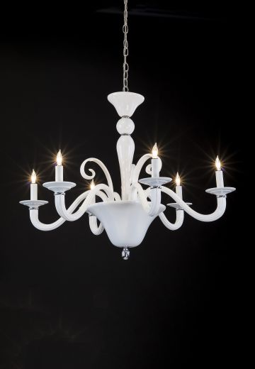 Curved Arm White Glass Chandelier