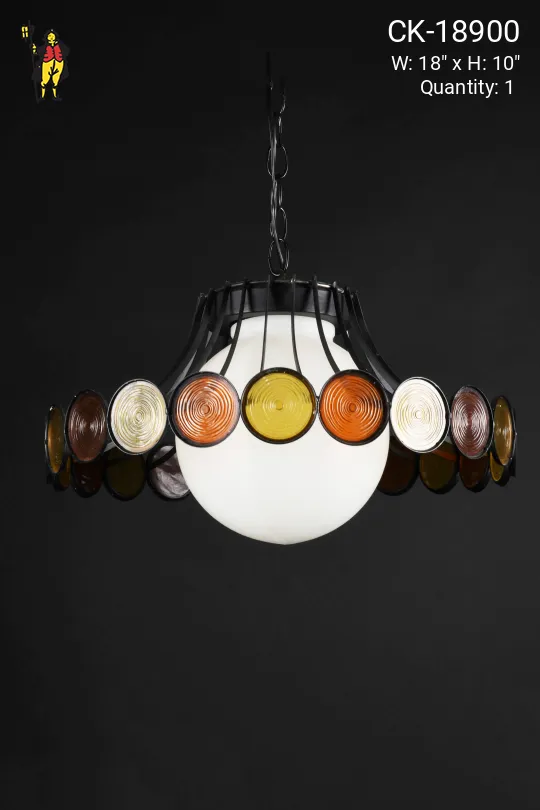Black Mid Century Hanging Pendant w/Globe (Missing One Circular Plastic Piece)