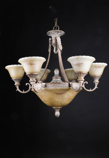 Marbleized Glass Six Light Chandelier