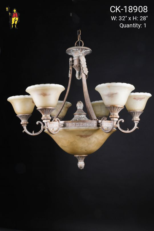 Marbleized Glass Six Light Chandelier