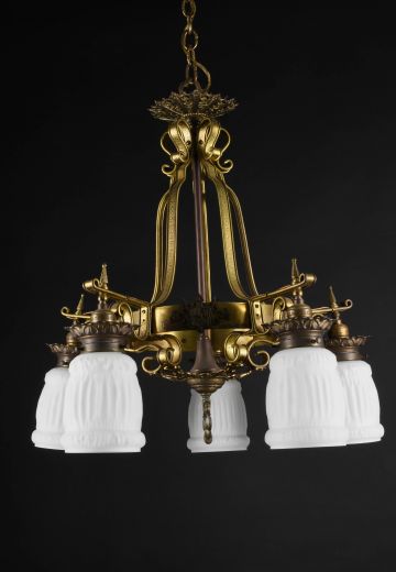 Antique Brass Five Light Gothic Chandelier