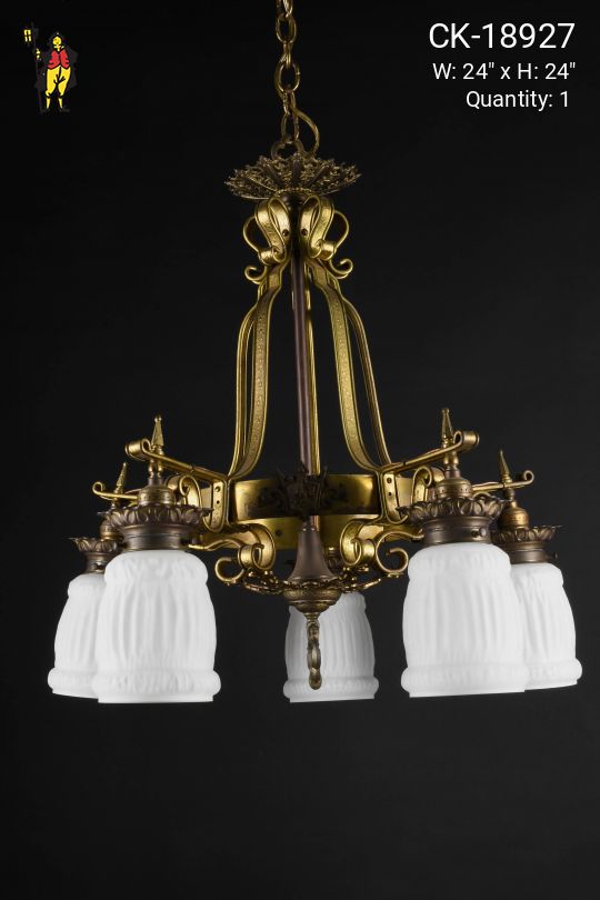 Antique Brass Five Light Gothic Chandelier