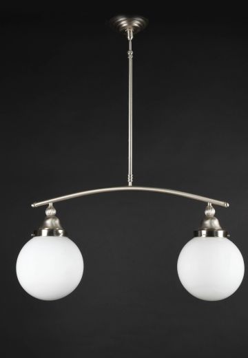 24" Linear Nickel Two Light Hanging Fixture w/Glass Globes