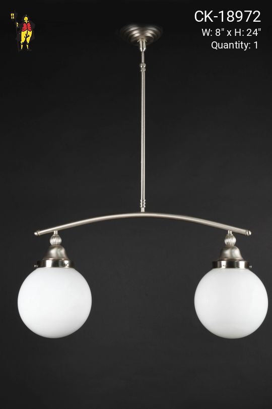 24" Linear Nickel Two Light Hanging Fixture w/Glass Globes