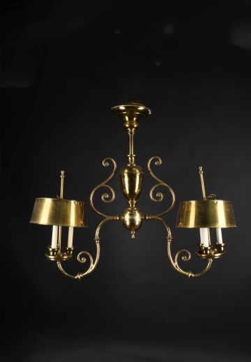36" Brass Six Candle Linear Hanging Fixture w/Brass Metal Shades