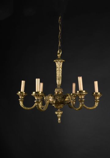 Six Light Brass Candle Chandelier w/Demonic Bust