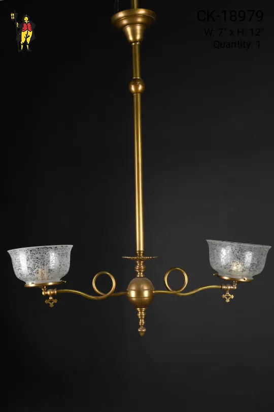 30" Faux-Oil/Gaslight Electrified Linear "Swirl" Two Light Hanging Fixture