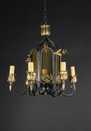 Iron Five Light Gothic Lantern Style Chandelier