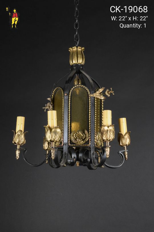 Iron Five Light Gothic Lantern Style Chandelier