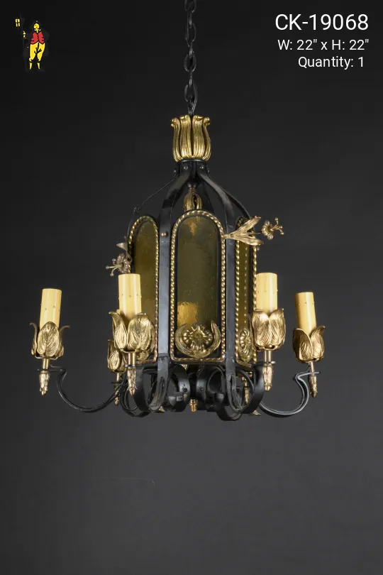 Iron Five Light Gothic Lantern Style Chandelier