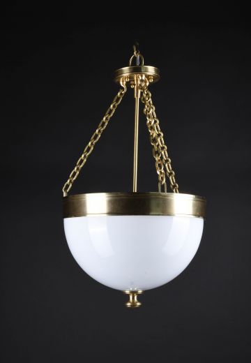 Semi Flush Glass Hanging Bowl w/Brass Accents