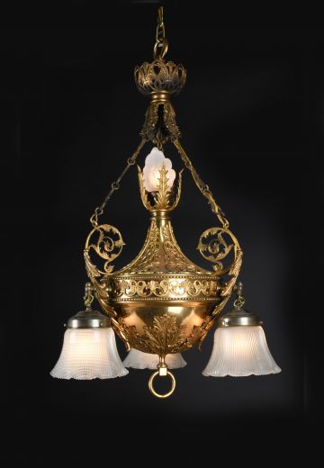 Faux-Oil/Gaslight Four Light Ornate Hanging Fixture