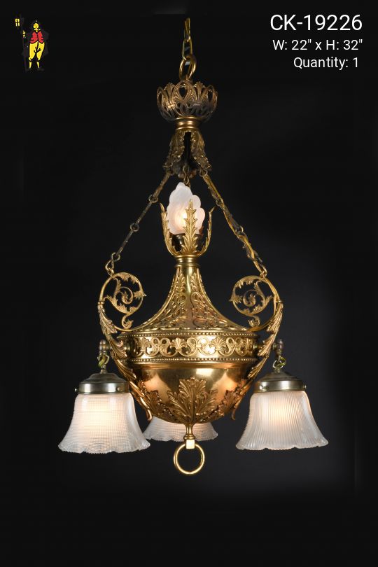 Faux-Oil/Gaslight Four Light Ornate Hanging Fixture