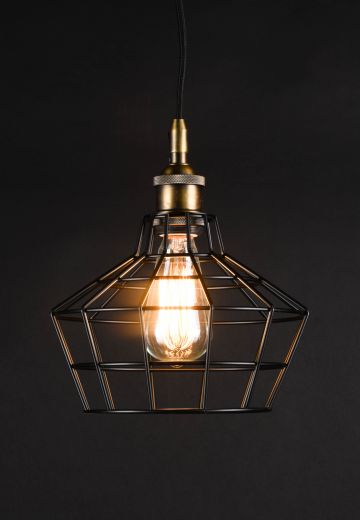 Black Caged Hanging Exposed Bulb Pendant