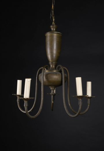 Antique Brass Five Light Pre War Chandelier