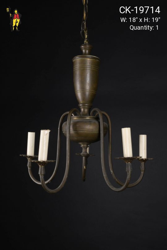 Antique Brass Five Light Pre War Chandelier