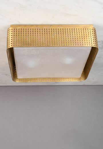 Pierced Brass Rounded Square Flush Mount Fixture