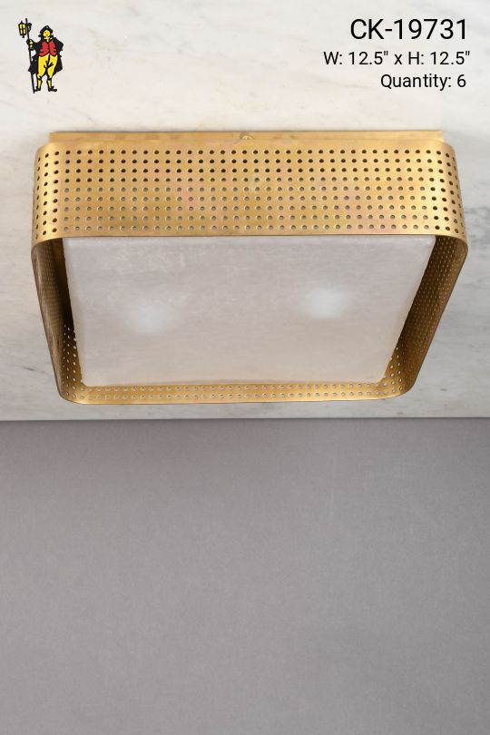 Pierced Brass Rounded Square Flush Mount Fixture