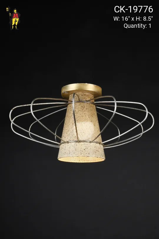 Metal Caged Space Age Flush Mount Hanging Fixrture
