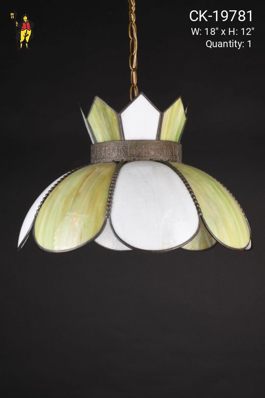 Green & White Slag Glass Hanging Pendant