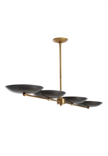 54" Four Antique Brass Bowl Linear Hanging Fixture