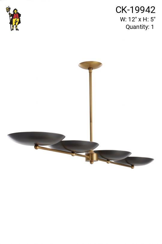 54" Four Antique Brass Bowl Linear Hanging Fixture