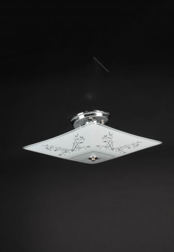 Square Floral Glass Flush Mount Fixture
