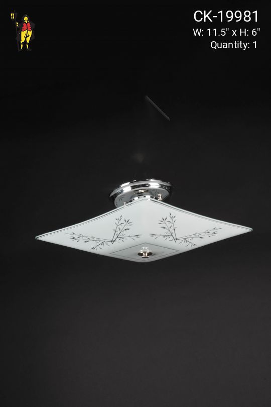 Square Floral Glass Flush Mount Fixture