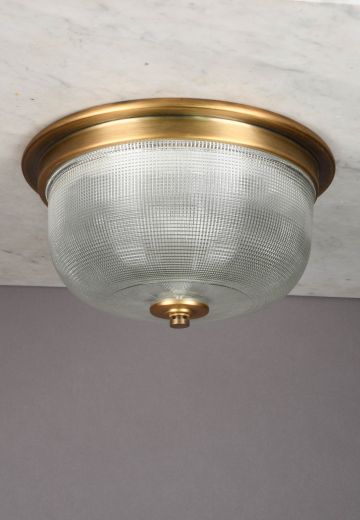 Textured Glass & Antique Brass Flush Mount Fixture