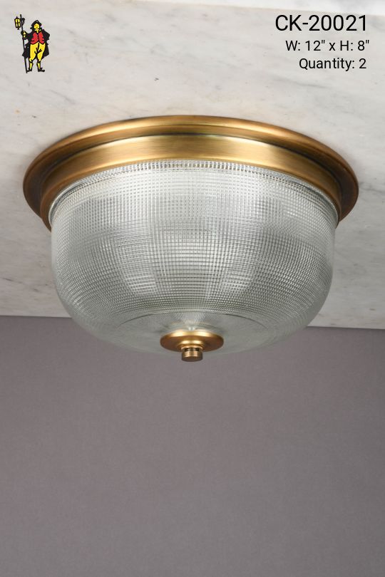 Textured Glass & Antique Brass Flush Mount Fixture