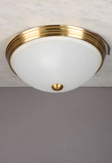 Antique Bras & Frosted Glass Flush Mount Fixture