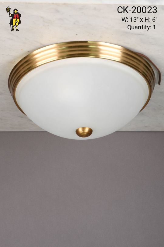 Antique Bras & Frosted Glass Flush Mount Fixture