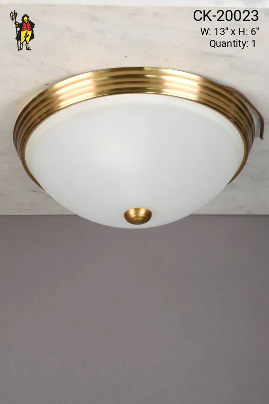 Antique Bras & Frosted Glass Flush Mount Fixture