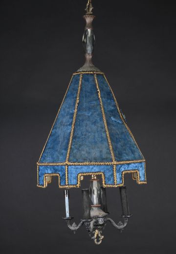 Blue Fabric Shaded Gothic Hanging Pendant