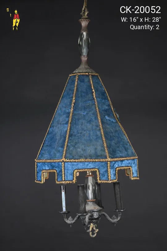 Blue Fabric Shaded Gothic Hanging Pendant