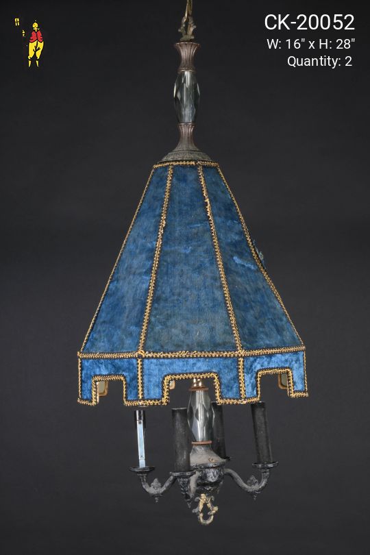 Blue Fabric Shaded Gothic Hanging Pendant